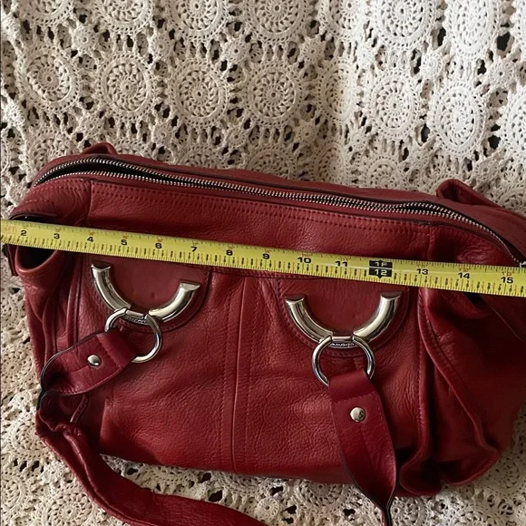 b. makowsky Red Leather Shoulder Bag with Silver Hardware - Picture 7 of 8